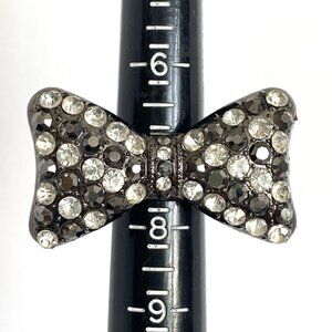 Rhinestone Bow Bling Ring Gray White Stretch 2in Size 7-8